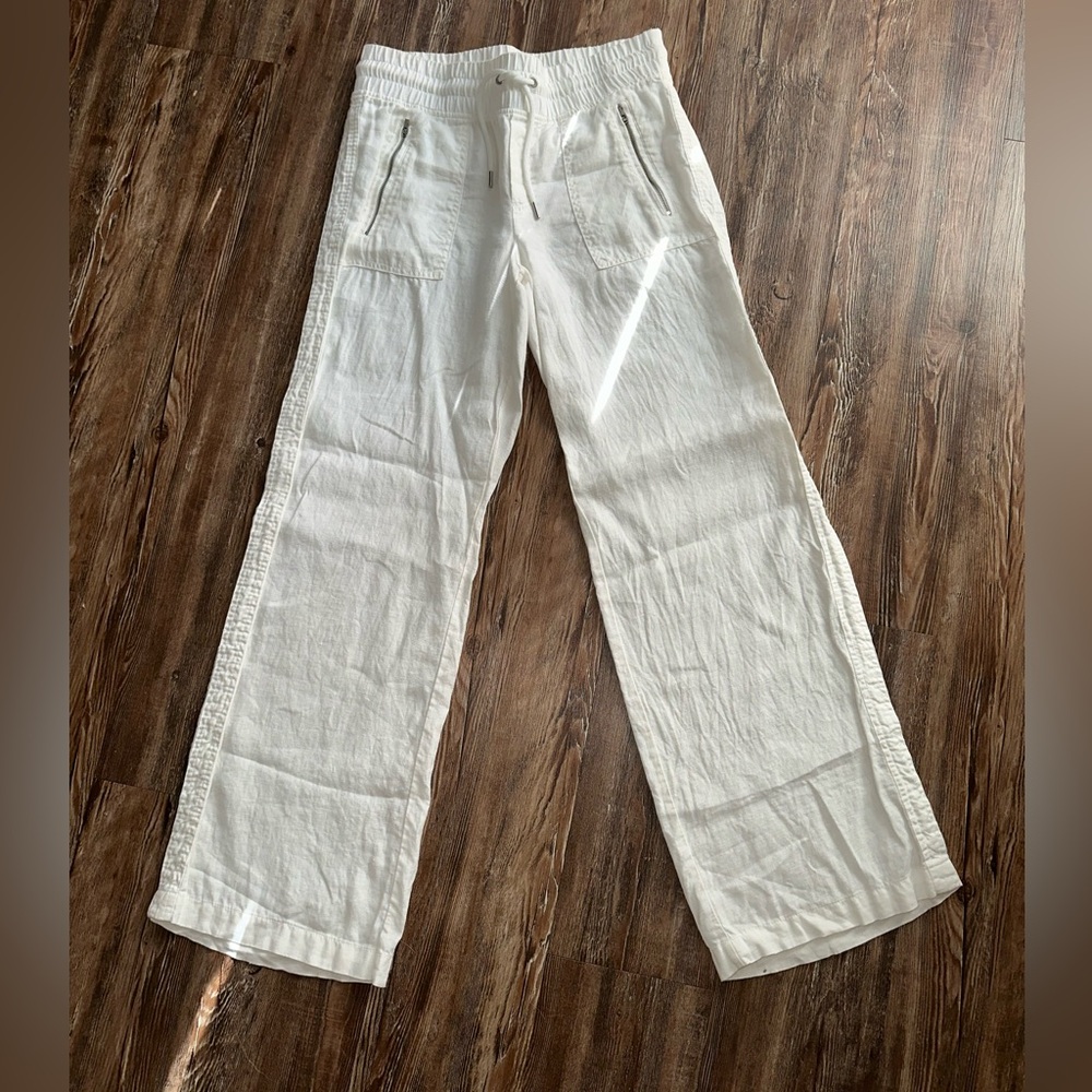 Athleta White Linen Wide-Leg Pants